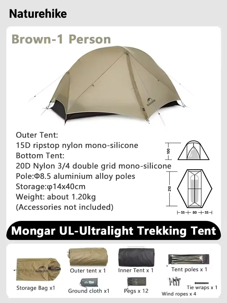 Naturehike Mongar Ultralight Backpacking Tent Waterproof Hiking Shelter