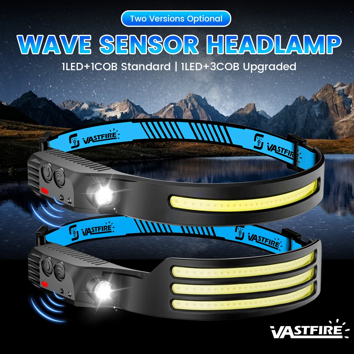 Vastfire COB LED Headlamp USB Rechargeable Sensor Headlight
