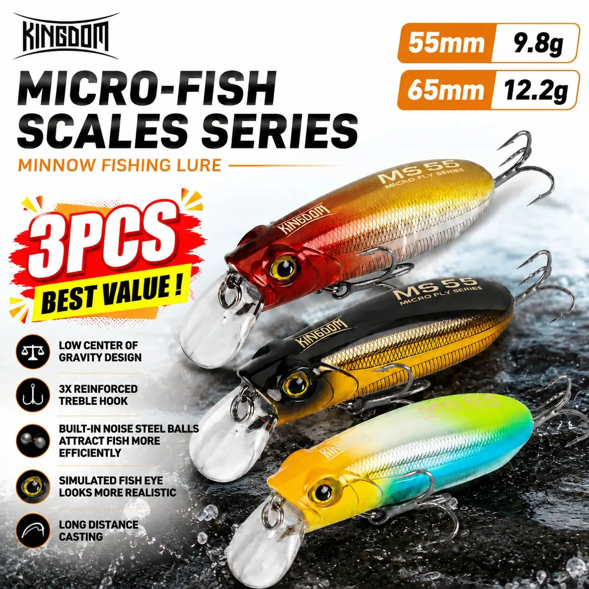 Kingdom Sinking and Floating Minnow Fishing Lures for Bass