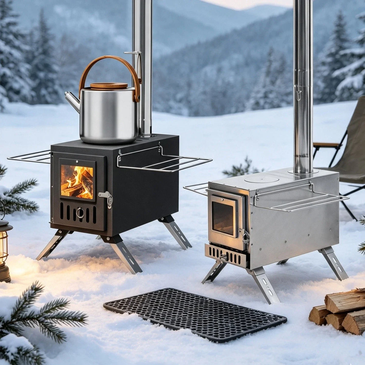 Portable Wood Burning Tent Stove With Stainless Steel Chimney Pipes