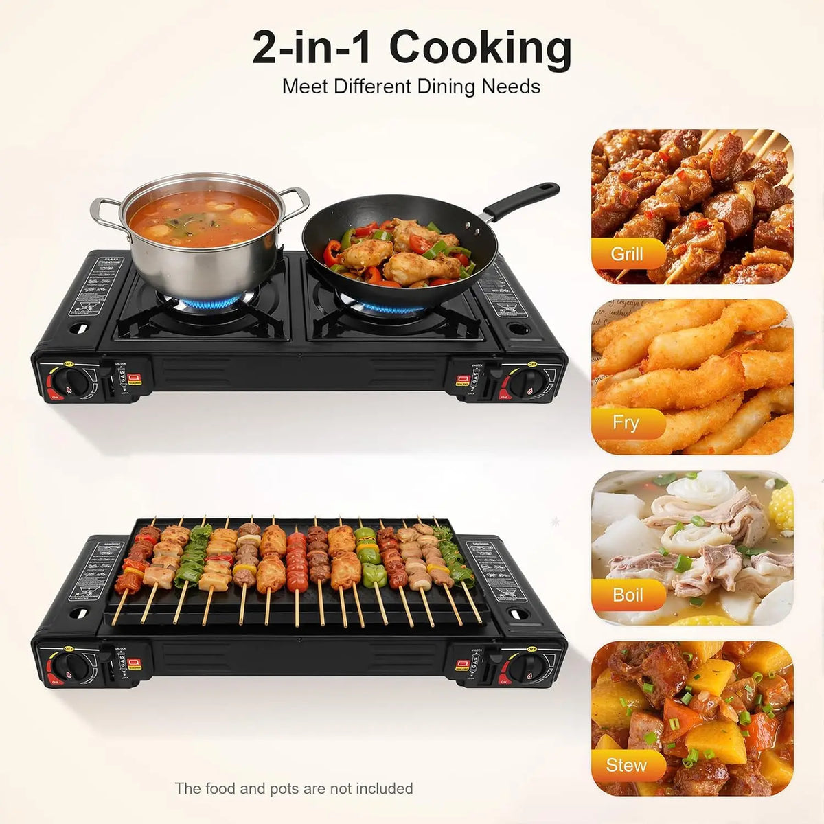 Portable Two Burner Gas Camping Stove With Piezo Ignition