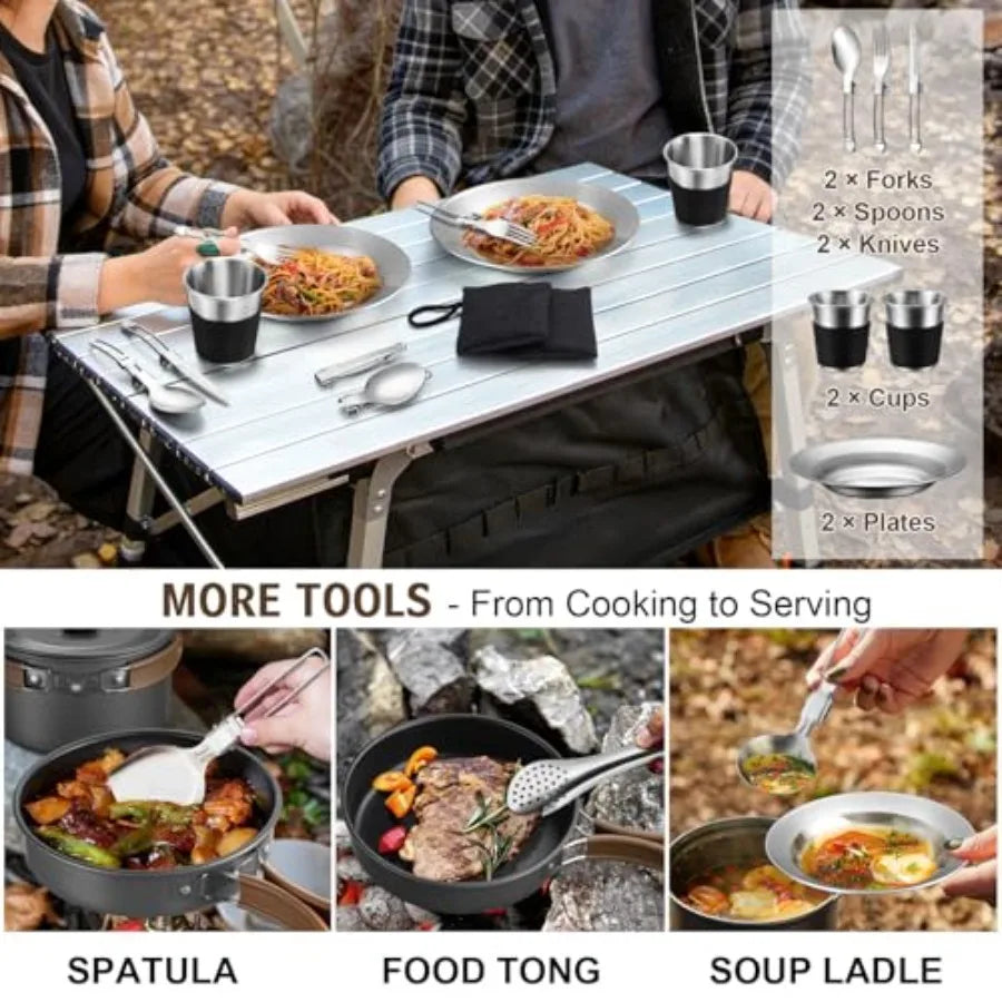 18PCS Stainless Steel Camping Cookware Pot Pan And Kettle Set