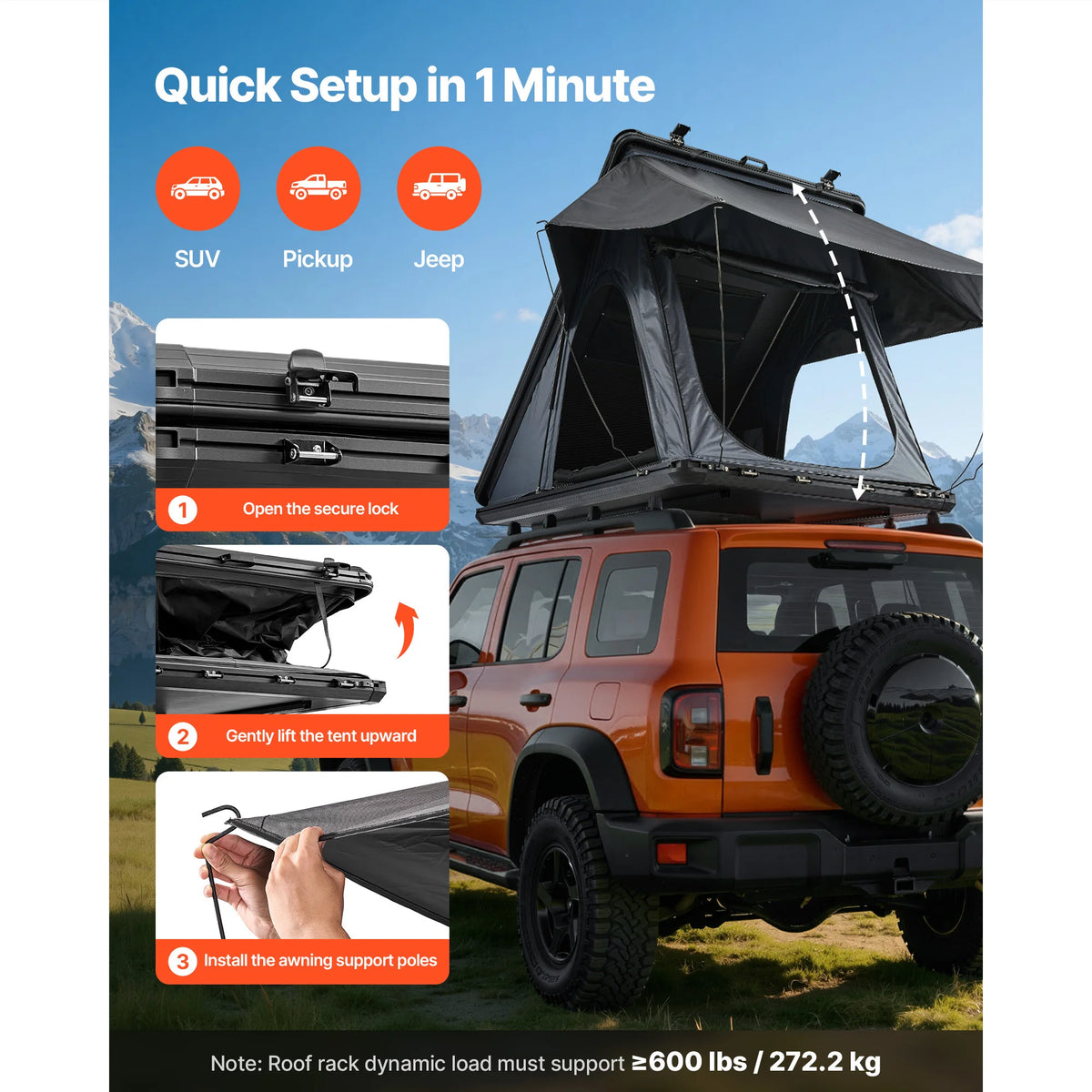 SucceBuy Hard Shell Rooftop Tent With Mattress And LED Light