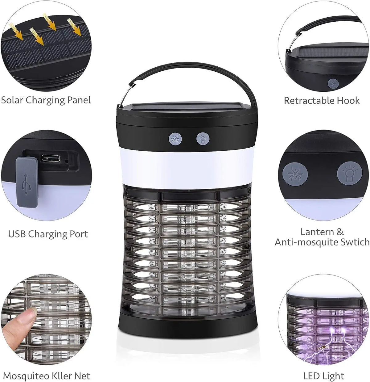 Rechargeable Solar Mosquito Bug Zapper For Indoor Outdoor