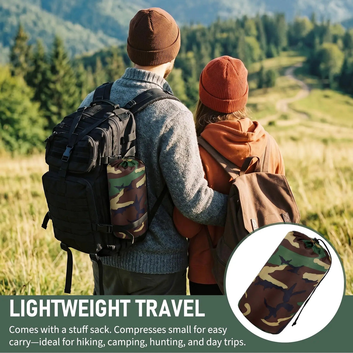 Portable Quilted Outdoor Camping Blanket and Survival Poncho Liner