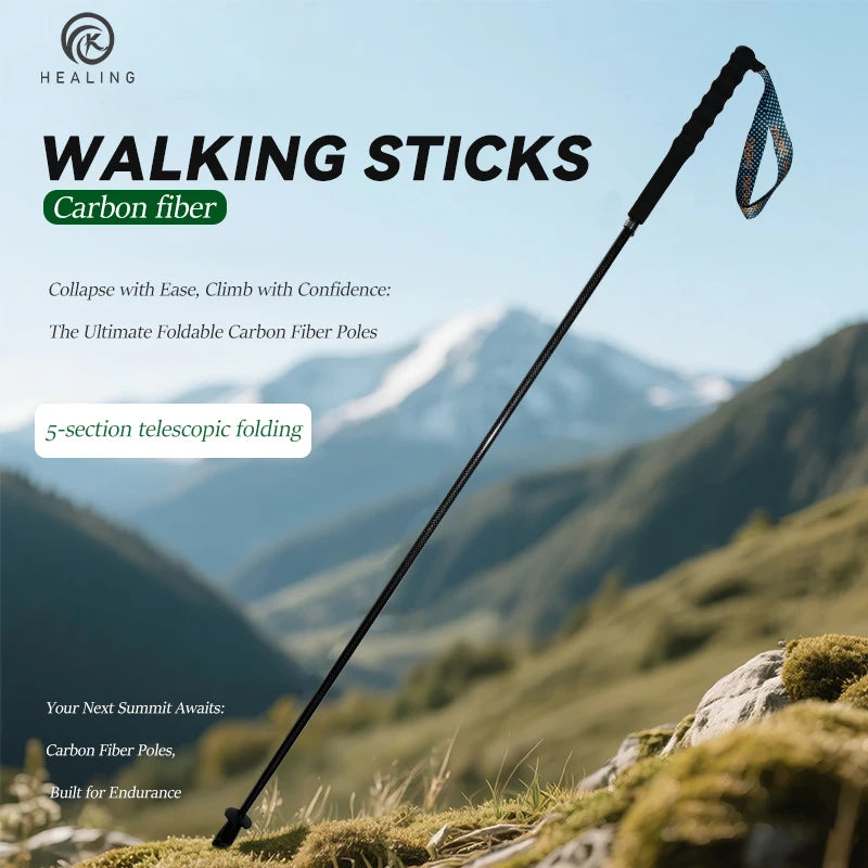 OKHEALING Carbon Fiber Collapsible Trekking Poles