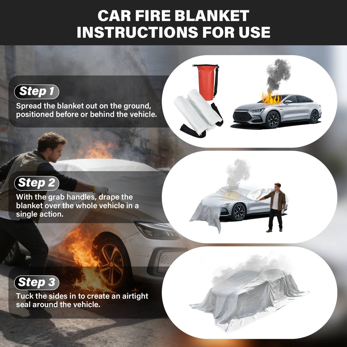 Vehicle Fire Suppression Blanket With Carry Bag for Emergency Safety