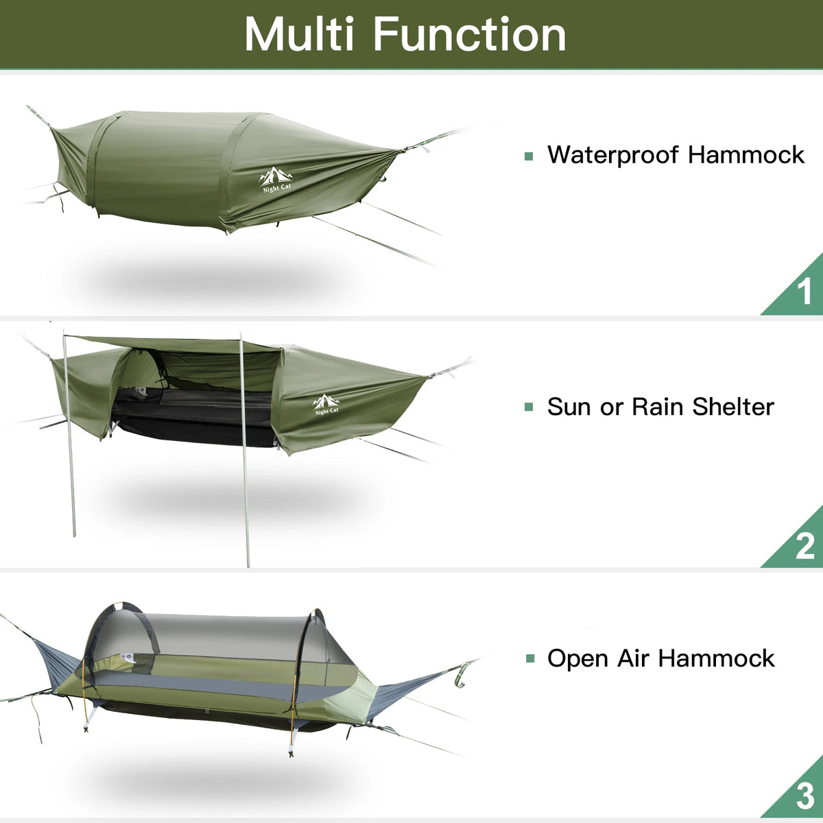 Night Cat Lay Flat Hammock With Mosquito Net Rainfly