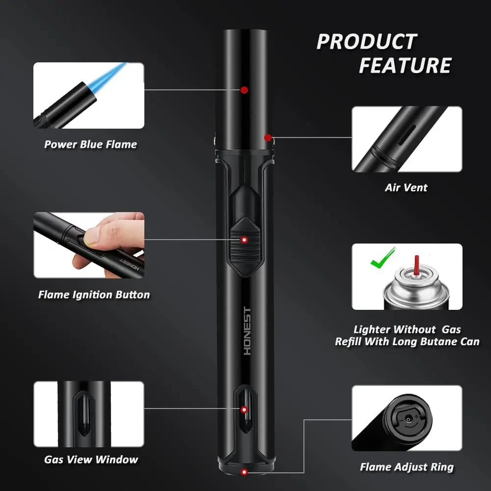 Adjustable Windproof Butane Torch Lighter With Long Jet Flame