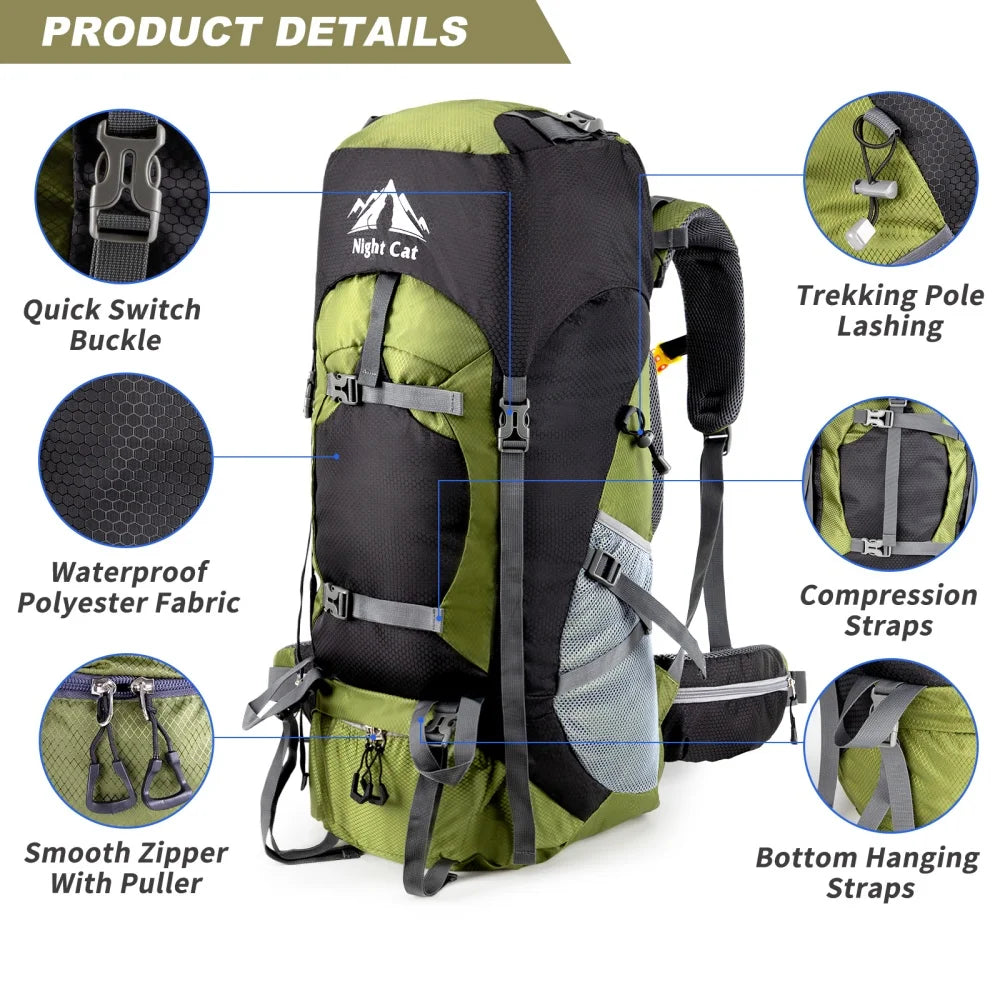 Night Cat Waterproof Hiking Backpack With Rain Cover