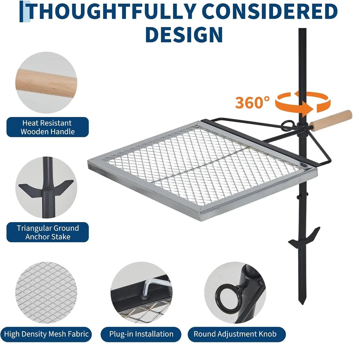 Tacleekii Swivel Campfire Grill With Adjustable Cooking Grate