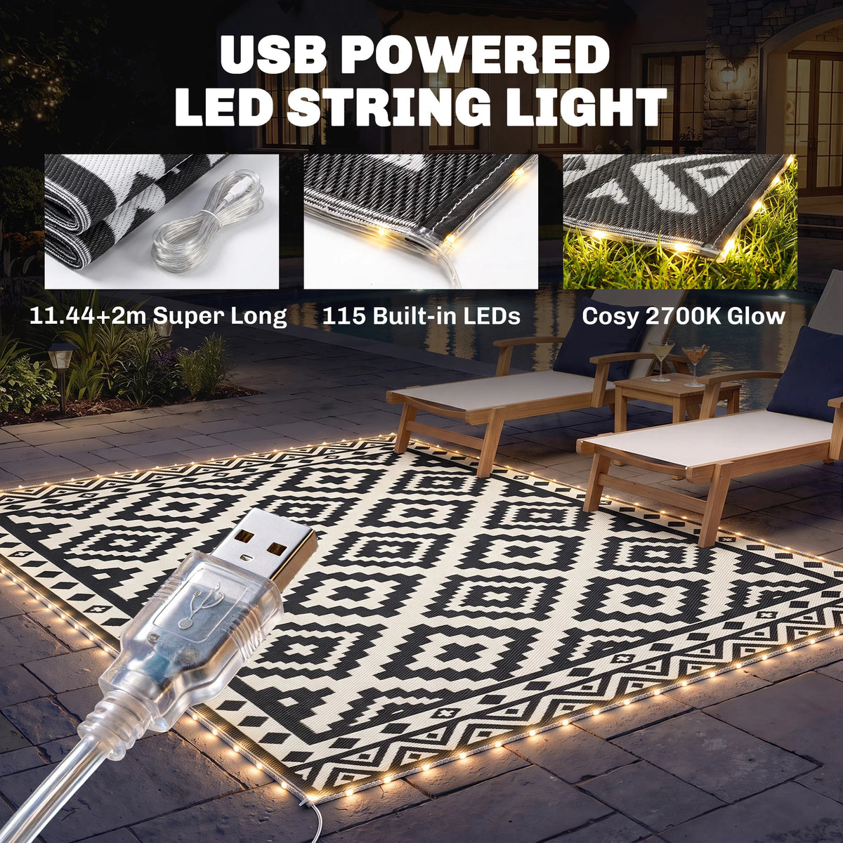 Outsunny Reversible Geometric Outdoor Rug