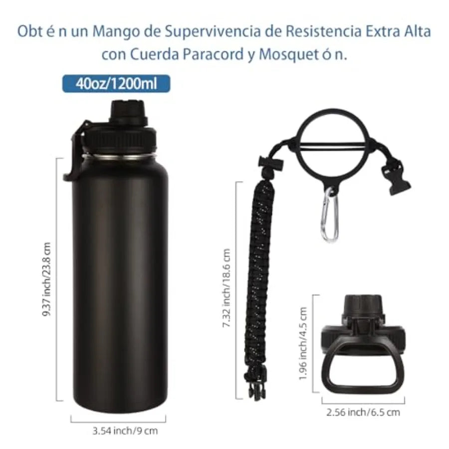Insulated Stainless Steel Bottle With Paracord Handle And Spout Lid