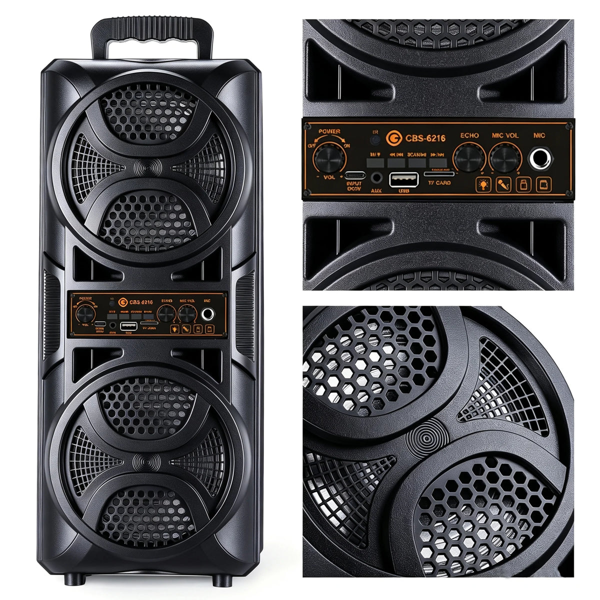Portable Bluetooth Party Speaker With Dual Subwoofers And Microphone