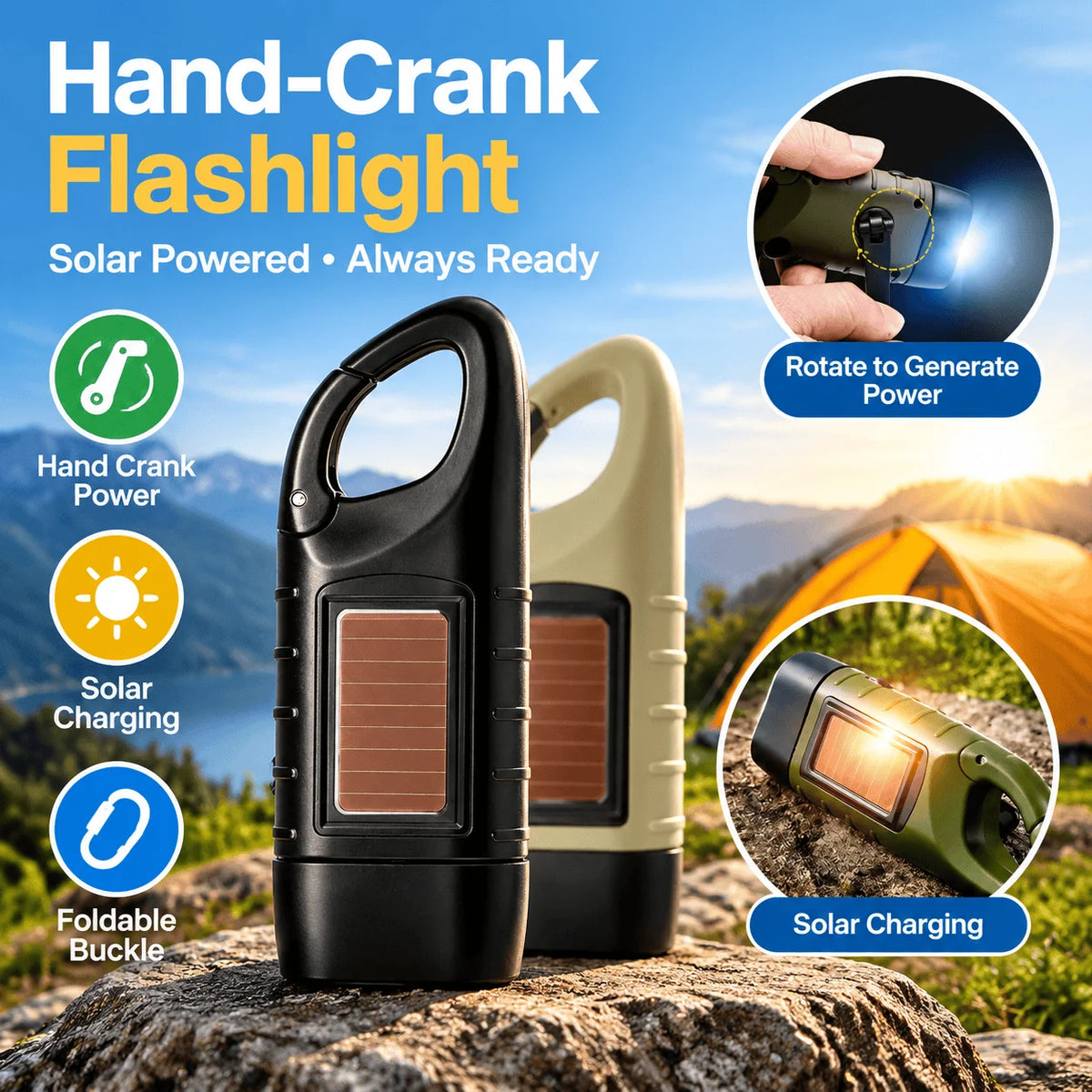 STONEGO Solar Powered LED Flashlight With Emergency Charging Light