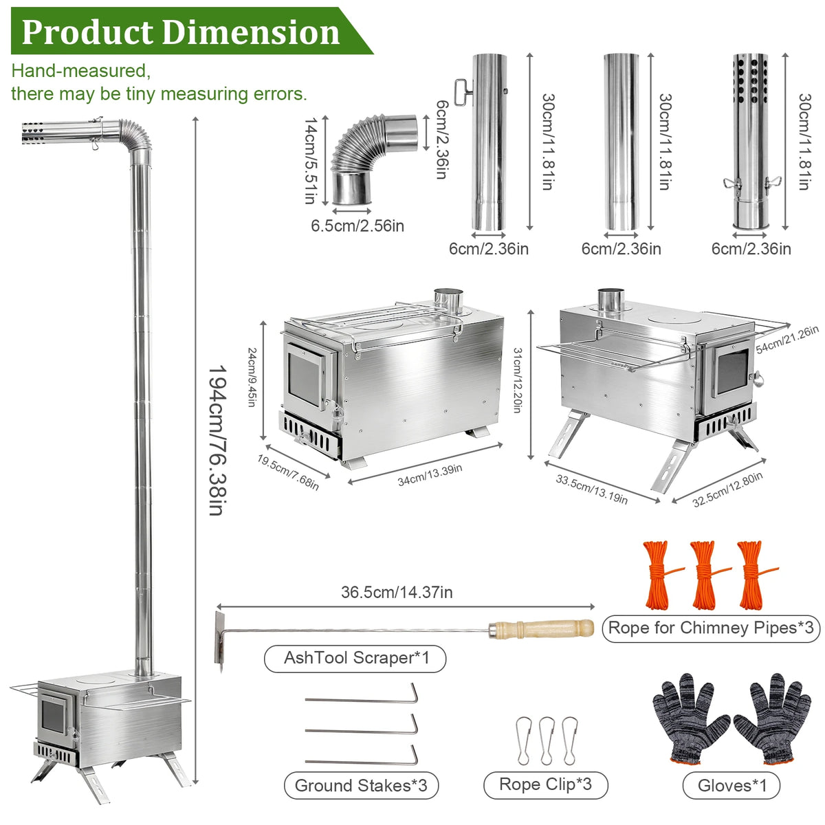 Portable Wood Burning Tent Stove With Chimney Pipes