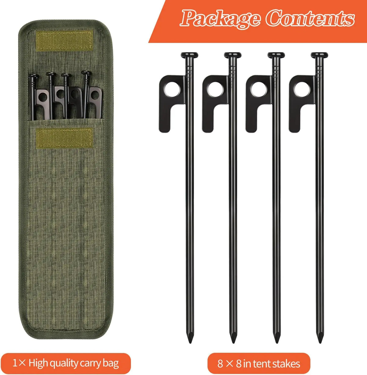 Heavy Duty Forged Steel Tent Stakes With Carrying Bag