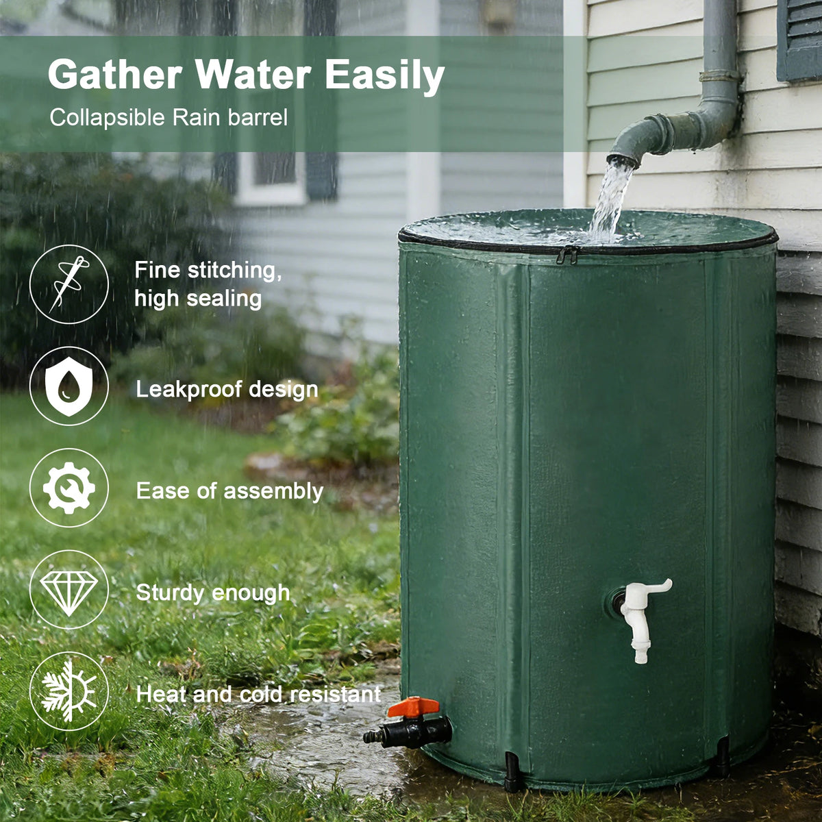 Collapsible Rain Barrel Water Storage Tank for Garden Irrigation