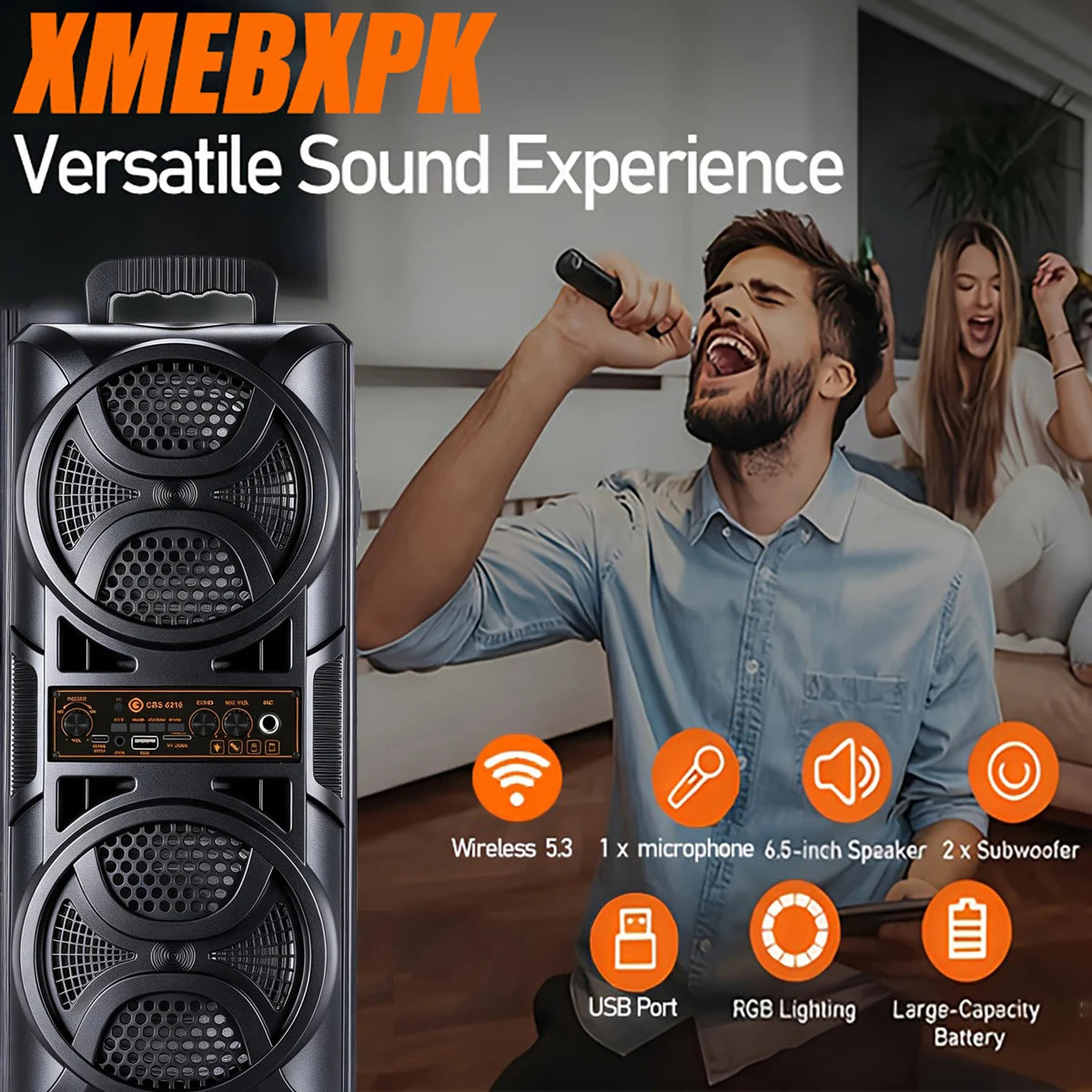 Portable Bluetooth Party Speaker With Dual Subwoofers And Microphone