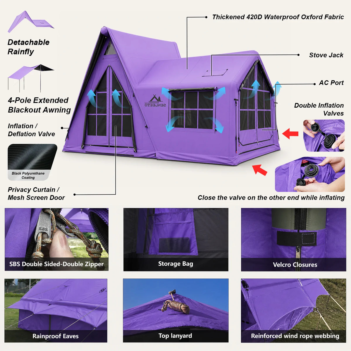 SENLEETO Inflatable Camping Tent With Stove Jack