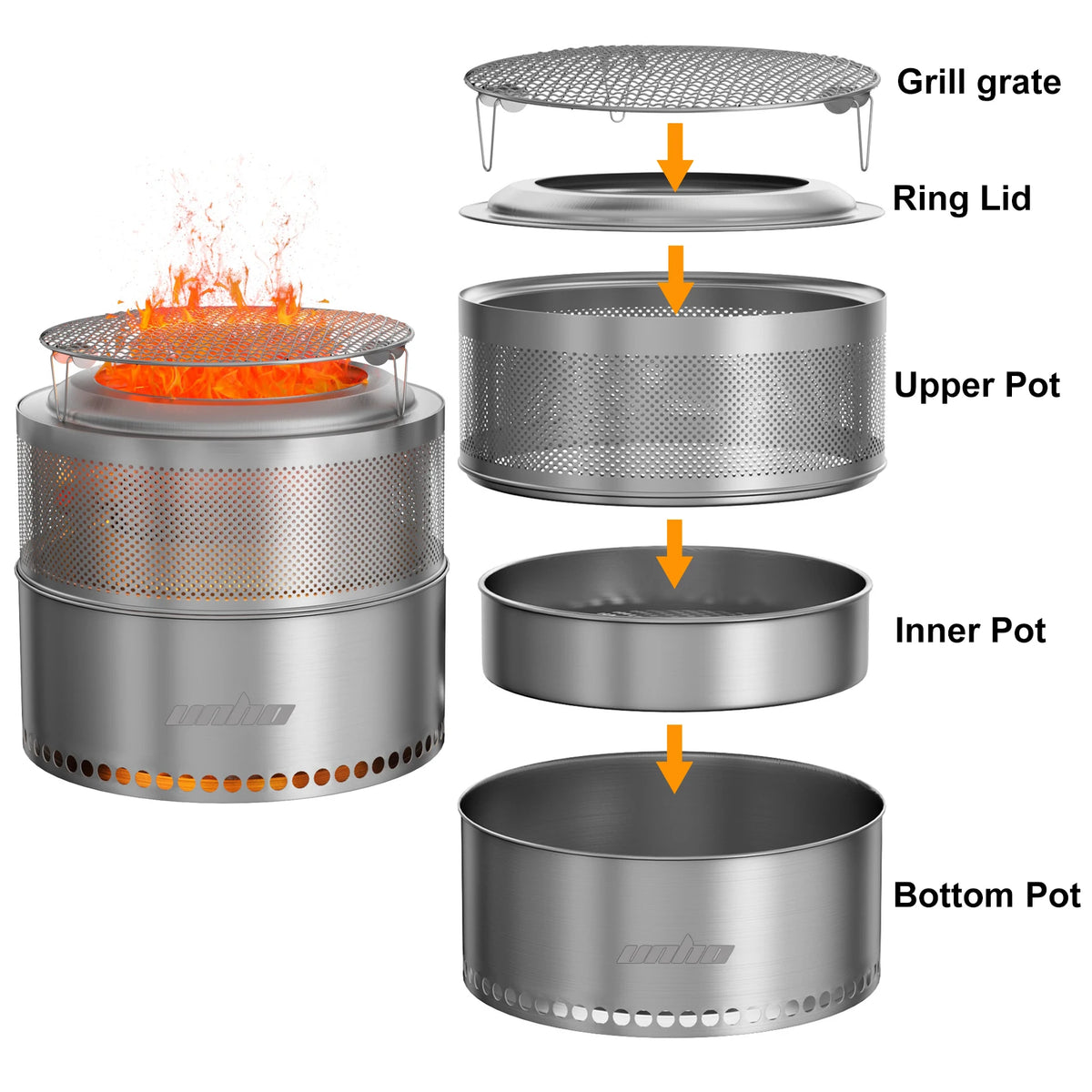 Portable Smokeless Stainless Steel Wood Burning Fire Pit for Camping