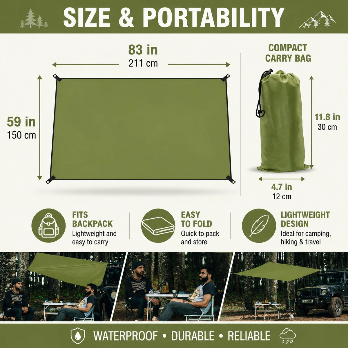 Waterproof Outdoor Camping Tarp And Sun Shade Canopy With Grommets