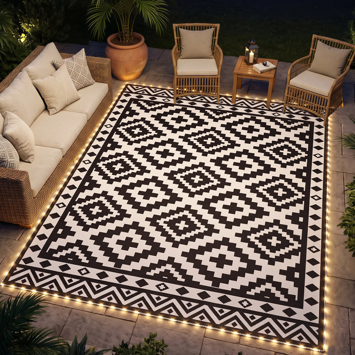 Outsunny Reversible Geometric Outdoor Rug