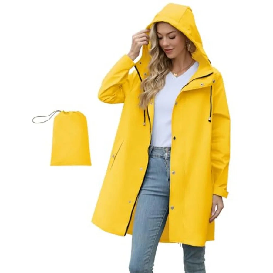 Women Packable Waterproof Hooded Rain Jacket Windbreaker