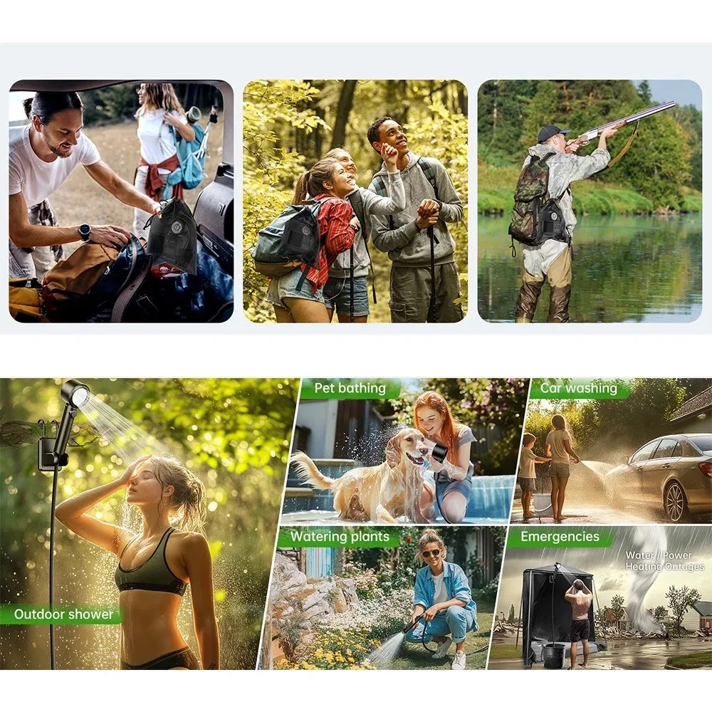 Portable Camping Shower With Rechargeable Pump And Four Spray Modes