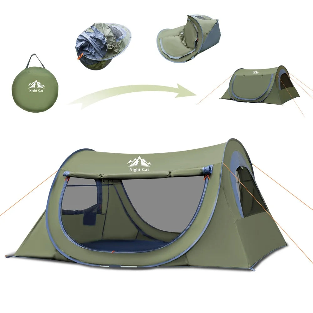 Night Cat Pop Up Tent With Mosquito Net Waterproof Camping Shelter