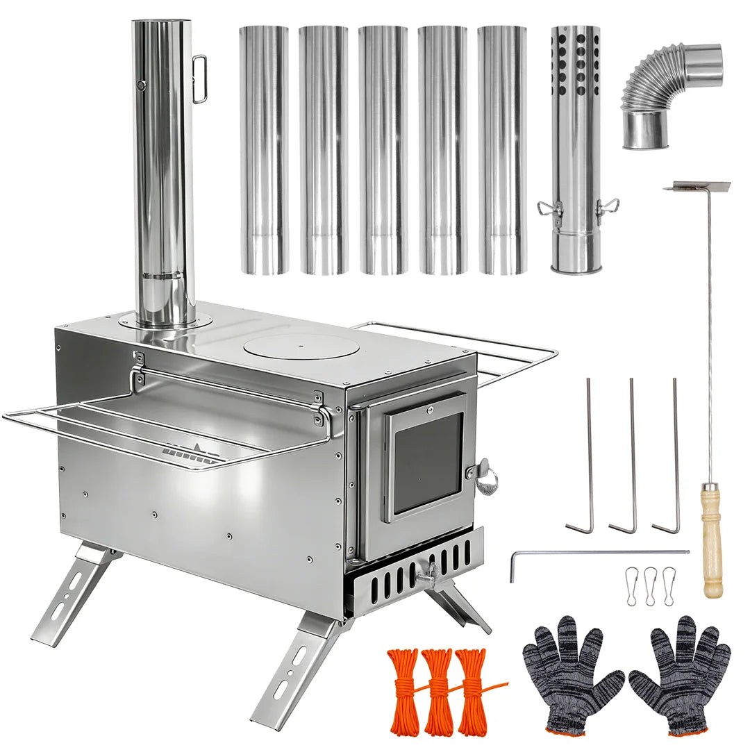 Portable Wood Burning Tent Stove With Stainless Steel Chimney Pipes