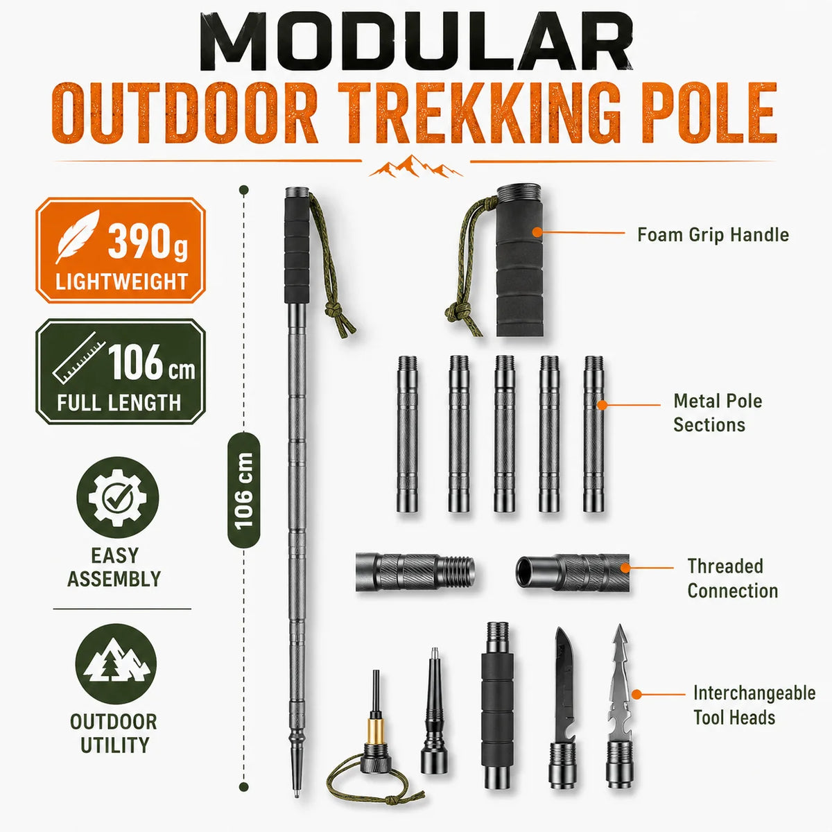 Adjustable Telescopic Trekking Pole With Comfort Grip