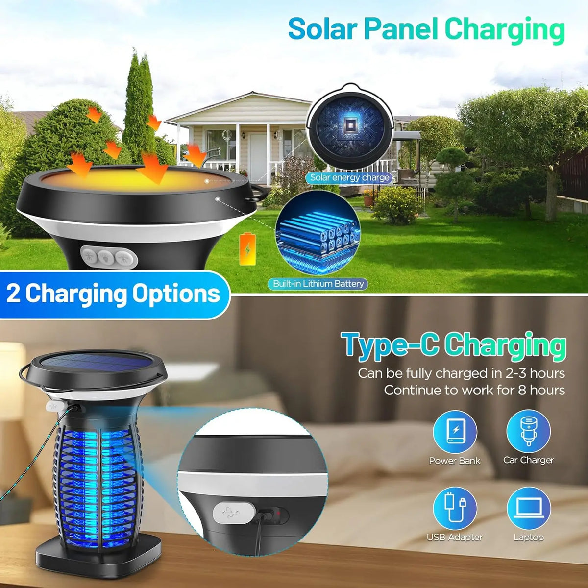 Solar Powered Bug Zapper With Outdoor Insect Control