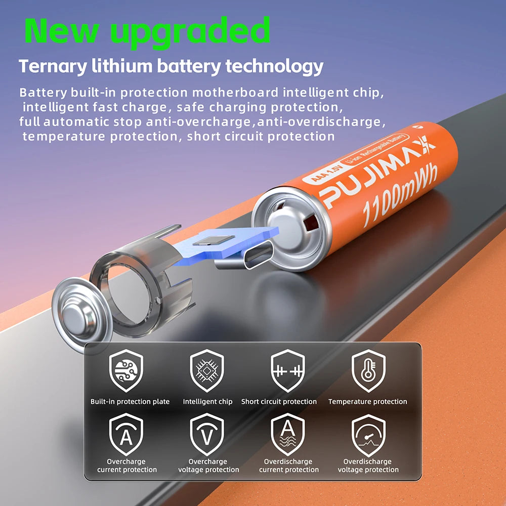 PUJIMAX USB-C Rechargeable Lithium-Ion Batteries for Everyday Devices