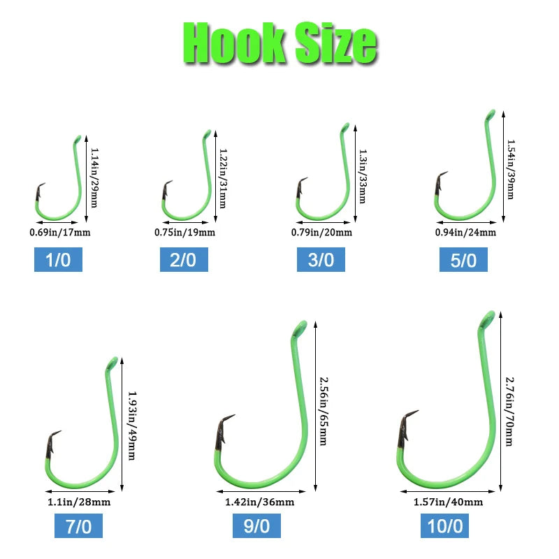 20 Pcs Glow In The Dark Offset Circle Fishing Hooks