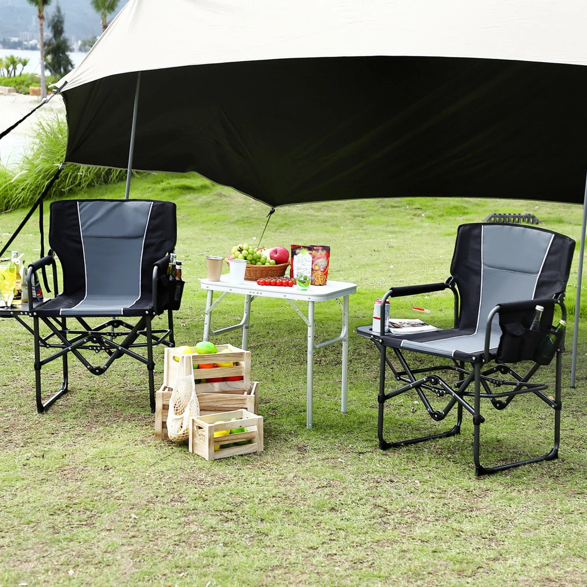 HiMiss Folding Director Chair With Side Table And Cup Holder