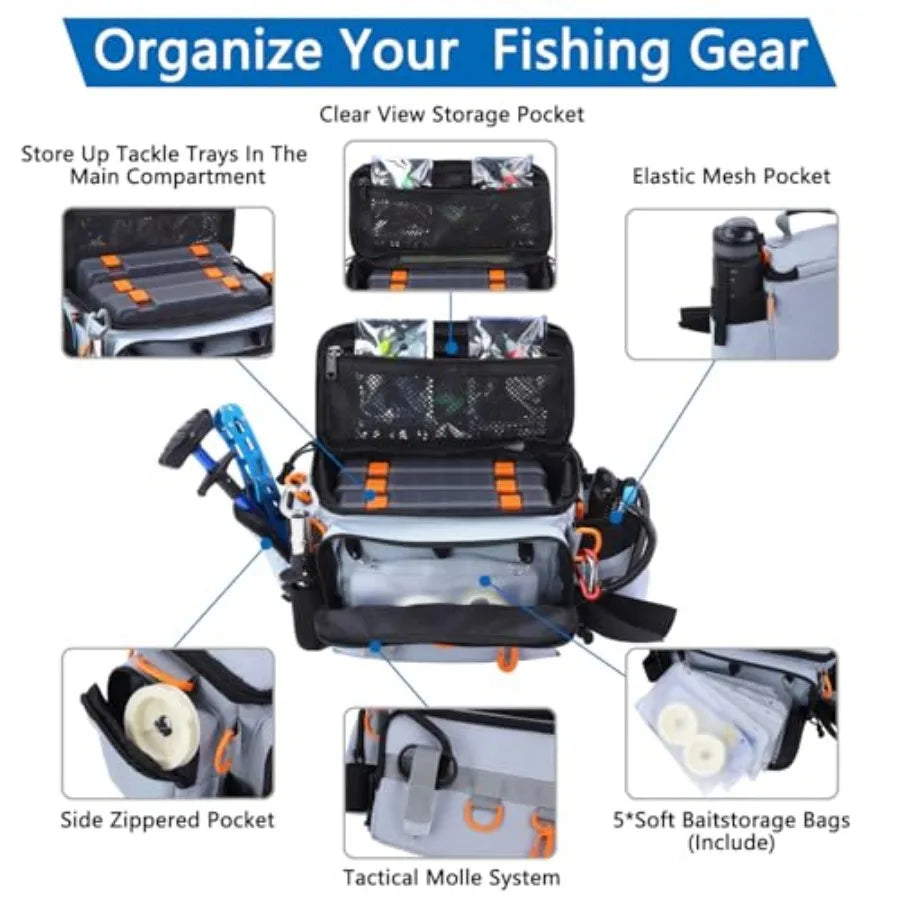 Waterproof Polyester Fishing Tackle Bag With Padded Strap And Lures