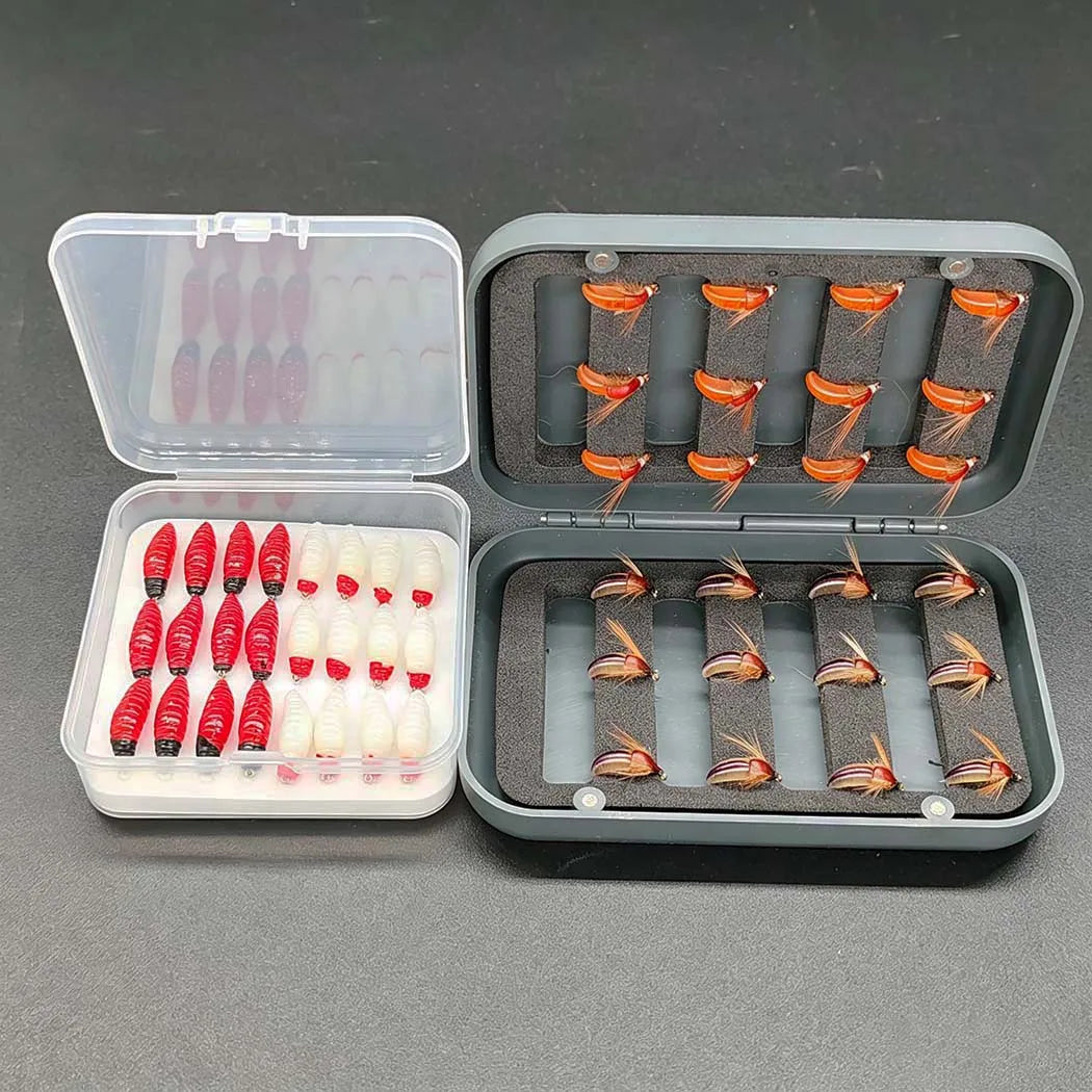 Wet Dry Fly Fishing Set With Nymphs And Two Boxes
