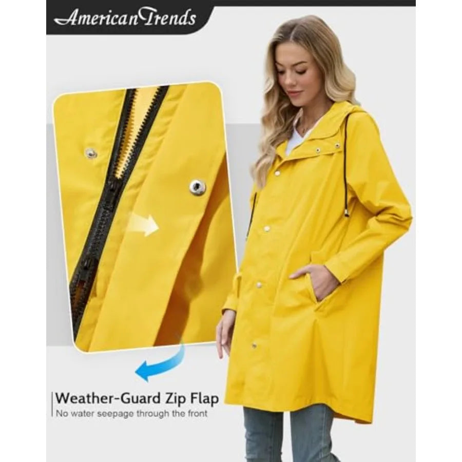 Women Packable Waterproof Hooded Rain Jacket Windbreaker