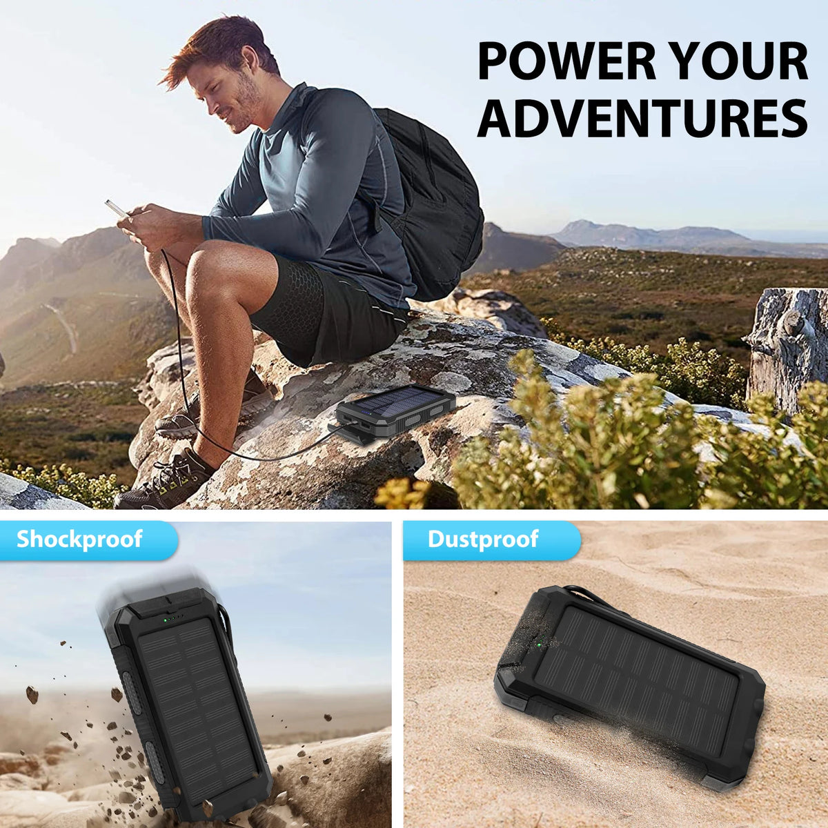 30000mAh Solar Power Bank Portable With Fast Charging Flashlight