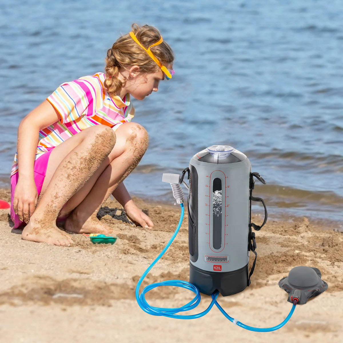 Portable Solar Camping Shower With Pump And Removable Hose