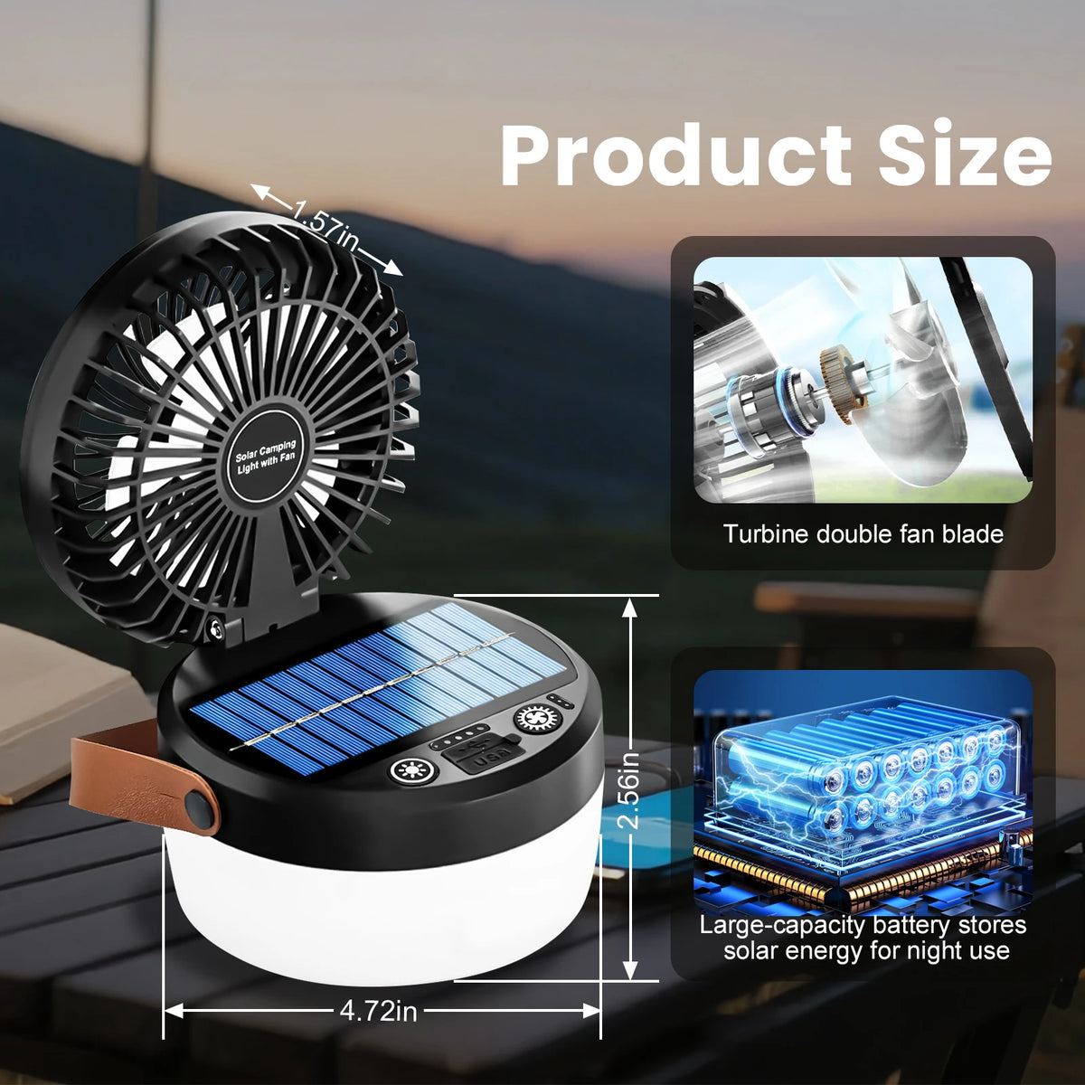 LED BARZ Solar Fan Lantern Camping Light With Emergency Power