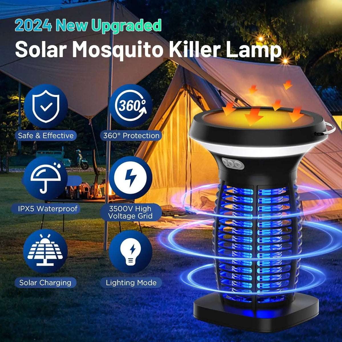 Solar Powered Bug Zapper With Outdoor Insect Control