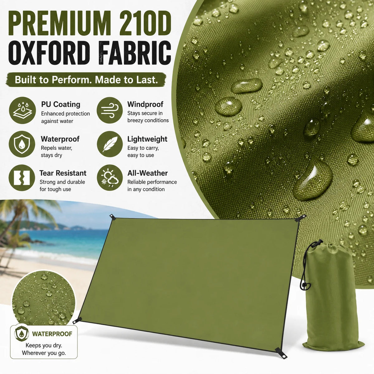 Waterproof Outdoor Camping Tarp And Sun Shade Canopy With Grommets