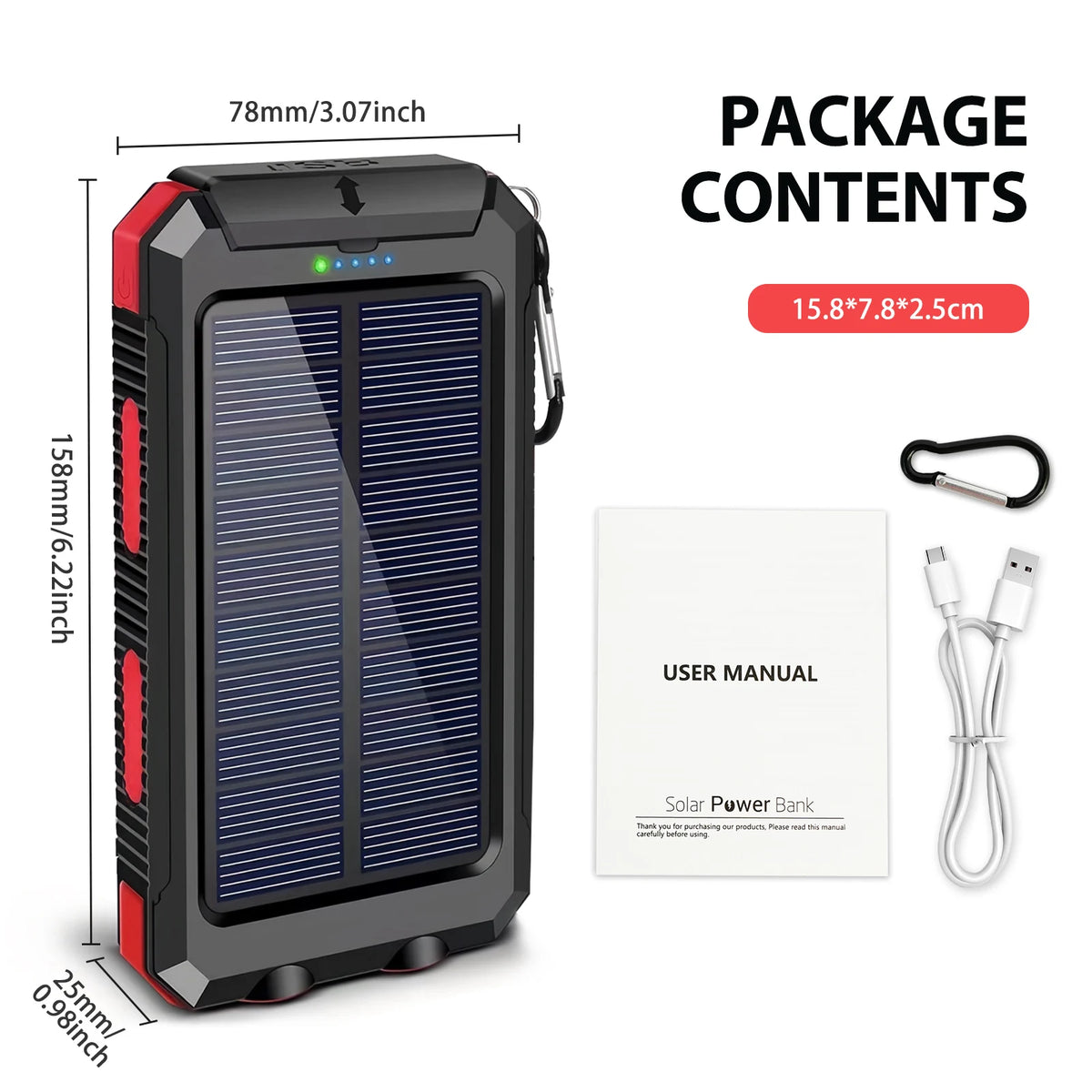 30000mAh Solar Power Bank Portable With Fast Charging Flashlight