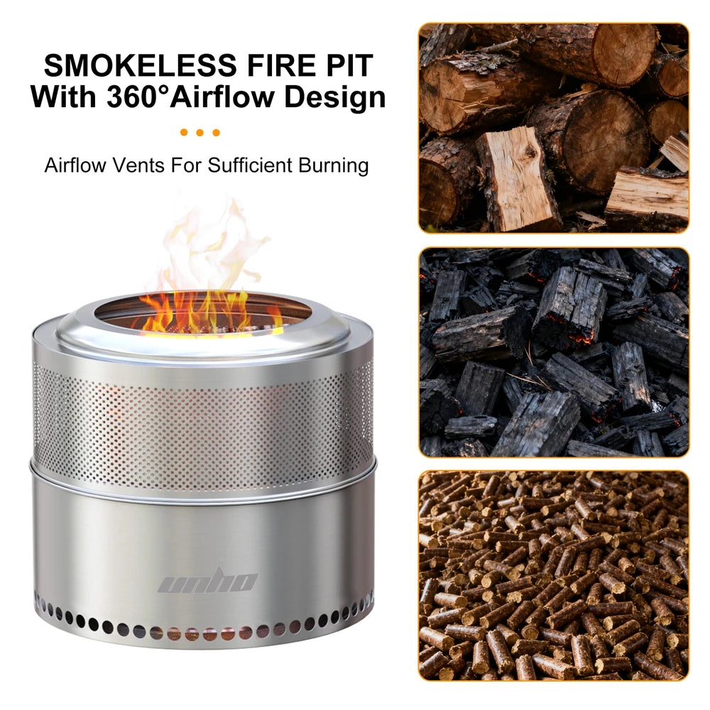 Portable Smokeless Stainless Steel Wood Burning Fire Pit for Camping