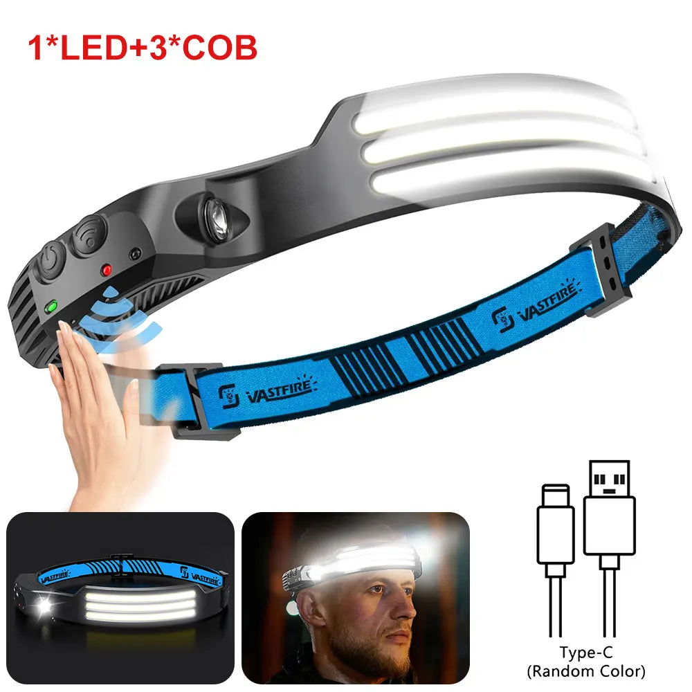 Vastfire COB LED Headlamp USB Rechargeable Sensor Headlight