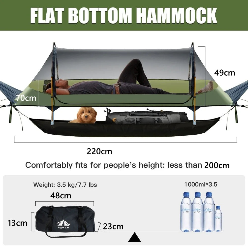 Night Cat Lay Flat Hammock With Mosquito Net Rainfly