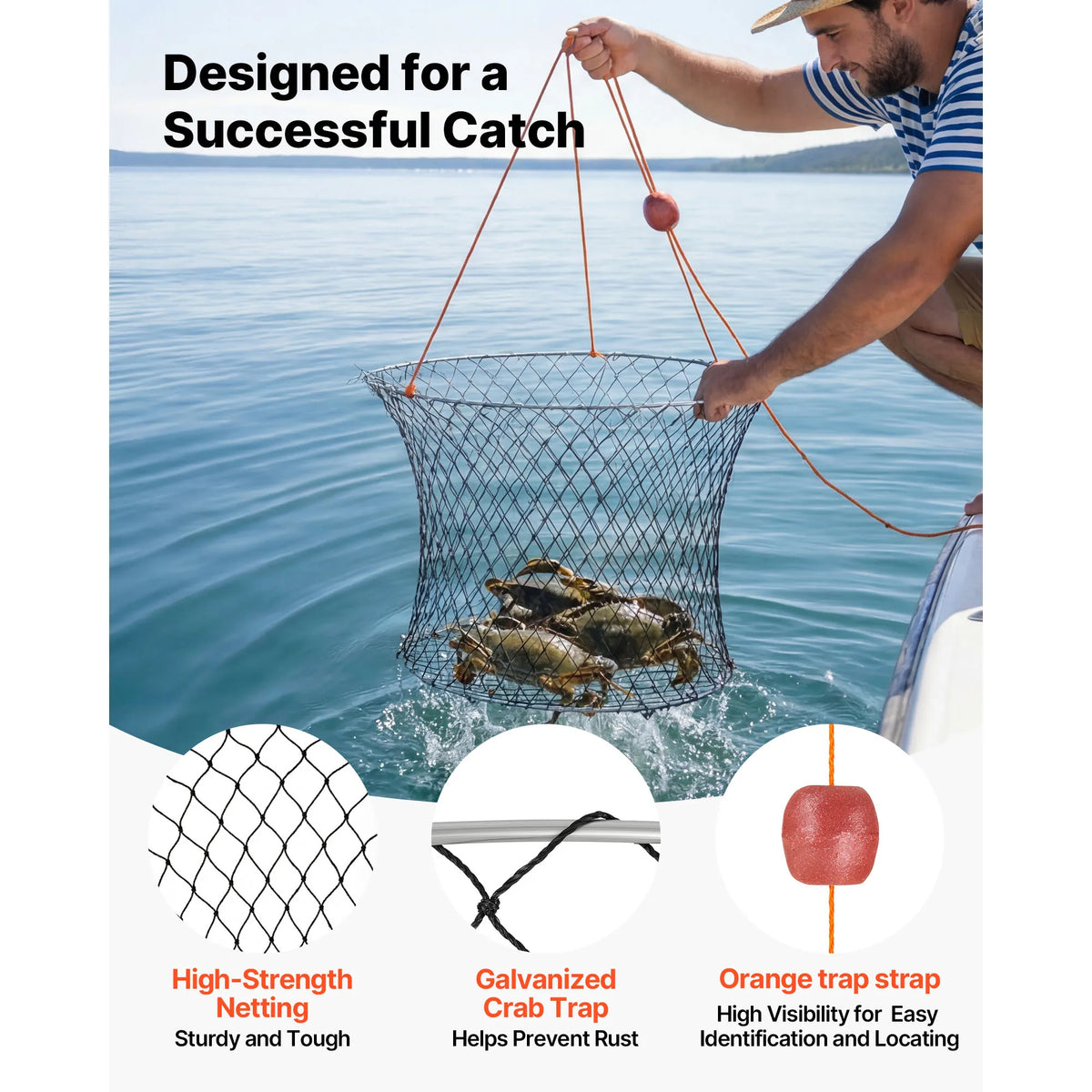 Foldable Double Ring Crab Trap Rope Gauge 2 Pack