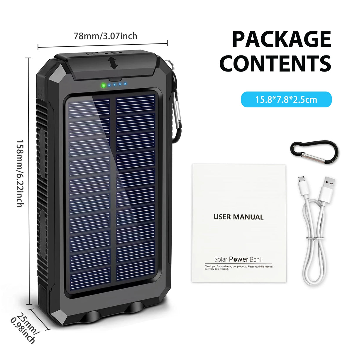 30000mAh Solar Power Bank Portable With Fast Charging Flashlight